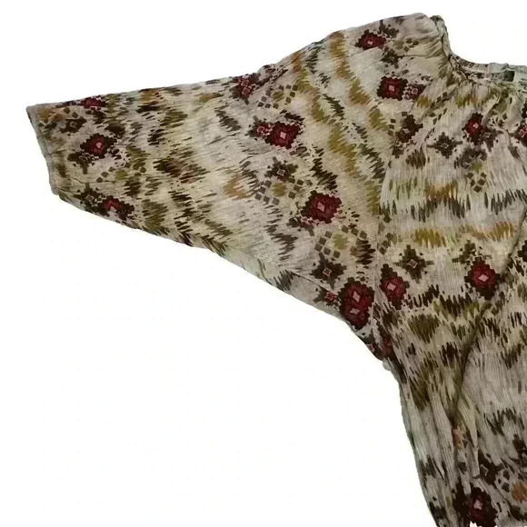 American Rag Womens M Multicolor Boho Button Up Blouse Short Sleeve Elastic Tie - Picture 9 of 10